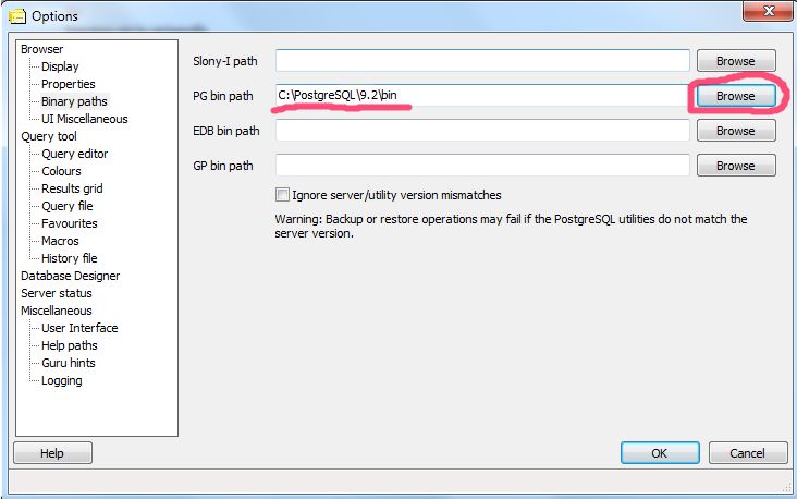 PgAdmin III, pg_dump error por incompatibilidad de versiones – SCyASIG