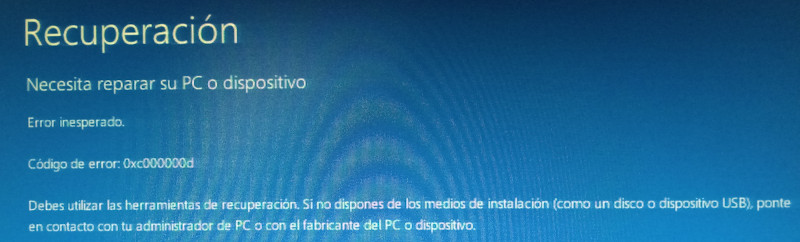 codigo de error 0xc000000d