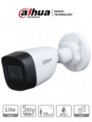 DAHUA HAC-HFW1500CN-A -Camara Bullet de 5 Megapixeles/ Microfono Integrado/ Lente de 2.8mm/ 111 Grados de Apertura/ Starlight/ IP67/ CVI/CVBS/AHD/TVI/