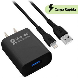 COMBO CARGA RÁPIDA: CARGADOR USB V3.0 + CABLE LIGHTNING. NEGRO (6001356), Brobotix